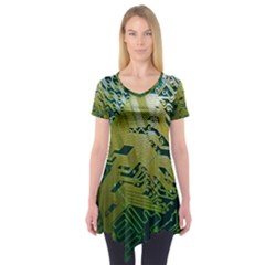 Laptop Computer Technology Leaf Line Green Biology Communication Electronics Illustration Informatio Short Sleeve Tunic  by Vaneshart