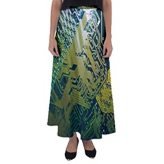 Laptop Computer Technology Leaf Line Green Biology Communication Electronics Illustration Informatio Flared Maxi Skirt by Vaneshart