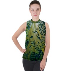 Laptop Computer Technology Leaf Line Green Biology Communication Electronics Illustration Informatio Mock Neck Chiffon Sleeveless Top by Vaneshart