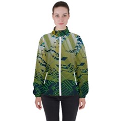 Laptop Computer Technology Leaf Line Green Biology Communication Electronics Illustration Informatio Women s High Neck Windbreaker by Vaneshart