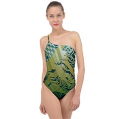 Laptop Computer Technology Leaf Line Green Biology Communication Electronics Illustration Informatio Classic One Shoulder Swimsuit by Vaneshart