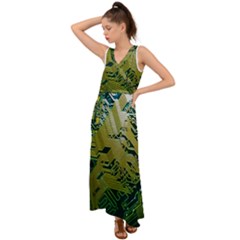 Laptop Computer Technology Leaf Line Green Biology Communication Electronics Illustration Informatio V-neck Chiffon Maxi Dress