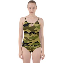 Fabric Army Camo Pattern Cut Out Top Tankini Set by Vaneshart