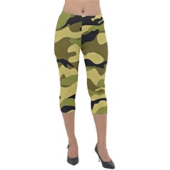 Fabric Army Camo Pattern Lightweight Velour Capri Leggings  by Vaneshart