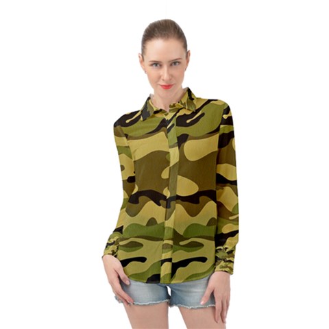 Fabric Army Camo Pattern Long Sleeve Chiffon Shirt by Vaneshart