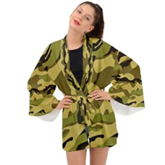 Fabric Army Camo Pattern Long Sleeve Kimono