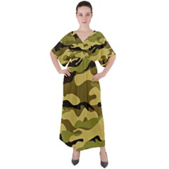 Fabric Army Camo Pattern V-neck Boho Style Maxi Dress