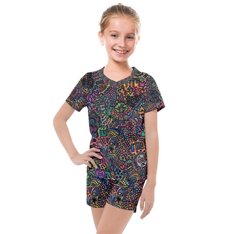 Awesome Abstract Pattern Kids  Mesh Tee And Shorts Set by Vaneshart