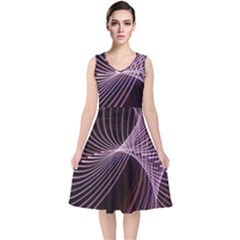 Light Sunlight Spiral Flower Line Color Electricity Circle Lightpaint Symmetry Shape  Macro   V-neck Midi Sleeveless Dress  by Vaneshart