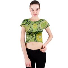 Texture Leaf Pattern Line Green Color Colorful Yellow Circle Ornament Font Art Illustration Design  Crew Neck Crop Top by Vaneshart