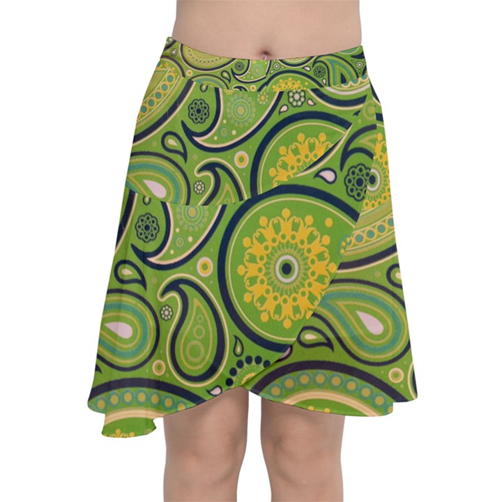 Texture Leaf Pattern Line Green Color Colorful Yellow Circle Ornament Font Art Illustration Design  Chiffon Wrap Front Skirt