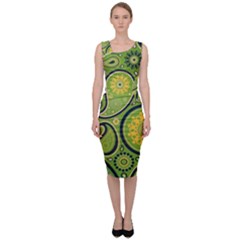 Texture Leaf Pattern Line Green Color Colorful Yellow Circle Ornament Font Art Illustration Design  Sleeveless Pencil Dress by Vaneshart