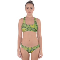 Texture Leaf Pattern Line Green Color Colorful Yellow Circle Ornament Font Art Illustration Design  Cross Back Hipster Bikini Set by Vaneshart