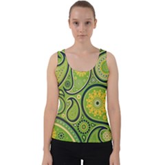 Texture Leaf Pattern Line Green Color Colorful Yellow Circle Ornament Font Art Illustration Design  Velvet Tank Top by Vaneshart