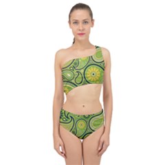 Texture Leaf Pattern Line Green Color Colorful Yellow Circle Ornament Font Art Illustration Design  Spliced Up Two Piece Swimsuit by Vaneshart