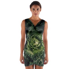 Plant Leaf Flower Green Produce Vegetable Botany Flora Cabbage Macro Photography Flowering Plant Wrap Front Bodycon Dress by Vaneshart