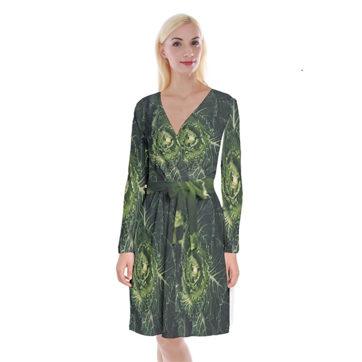 Plant Leaf Flower Green Produce Vegetable Botany Flora Cabbage Macro Photography Flowering Plant Long Sleeve Velvet Front Wrap Dress