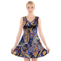 Vintage Retro Texture Decoration Pattern Color Circle Ornament Art Design Bright Symmetry Style  V-neck Sleeveless Dress by Vaneshart