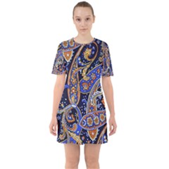 Vintage Retro Texture Decoration Pattern Color Circle Ornament Art Design Bright Symmetry Style  Sixties Short Sleeve Mini Dress by Vaneshart