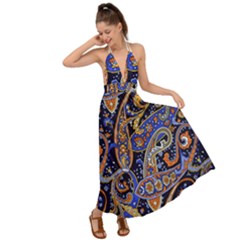 Vintage Retro Texture Decoration Pattern Color Circle Ornament Art Design Bright Symmetry Style  Backless Maxi Beach Dress