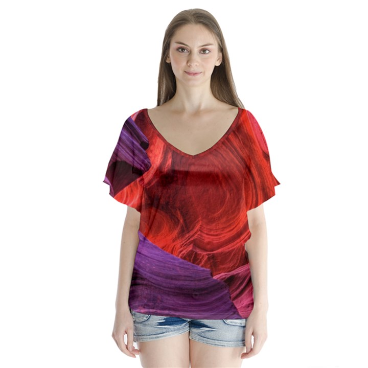 Flower Purple Petal Red Color Pink Hdr Magenta Lowerantelopecanyon Antelopecanyon Macro Photography V-Neck Flutter Sleeve Top