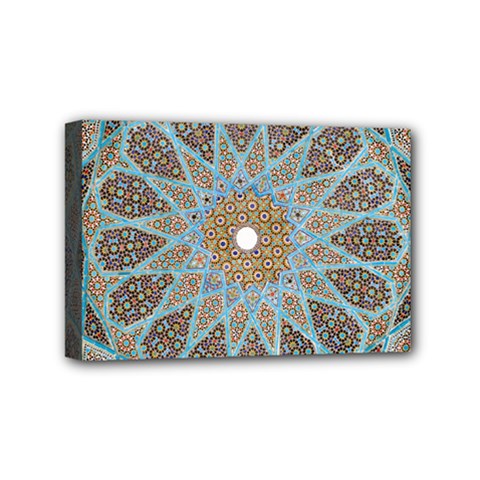 Vintage Flower Floral Pattern Line Tile Circle Art Design Symmetry Mosaic Culture Dome Shape Persian Mini Canvas 6  X 4  (stretched) by Vaneshart