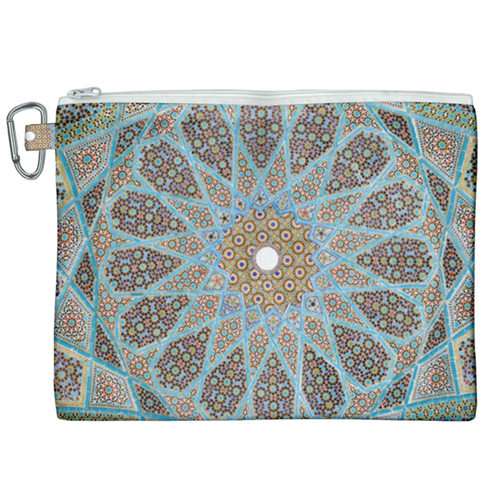 Vintage Flower Floral Pattern Line Tile Circle Art Design Symmetry Mosaic Culture Dome Shape Persian Canvas Cosmetic Bag (XXL)