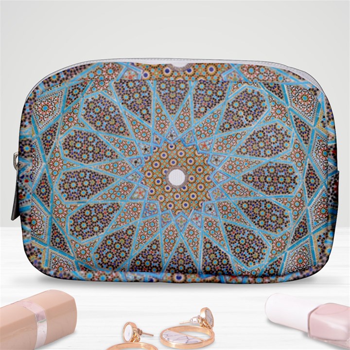 Vintage Flower Floral Pattern Line Tile Circle Art Design Symmetry Mosaic Culture Dome Shape Persian Make Up Pouch (Small)