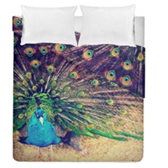 Bird Biology Fauna Material Chile Peacock Plumage Feathers Symmetry Vertebrate Peafowl Duvet Cover Double Side (queen Size) by Vaneshart