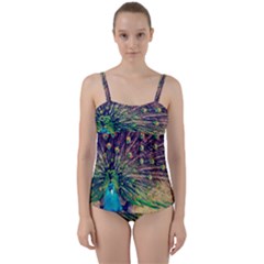 Bird Biology Fauna Material Chile Peacock Plumage Feathers Symmetry Vertebrate Peafowl Twist Front Tankini Set by Vaneshart