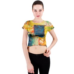 Abstract Painting Acrylic Paint Art Artistic Background Crew Neck Crop Top by Vaneshart