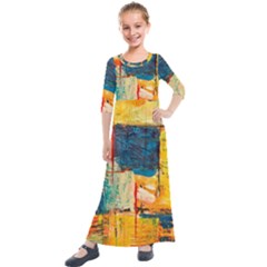 Abstract Painting Acrylic Paint Art Artistic Background Kids  Quarter Sleeve Maxi Dress by Vaneshart