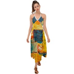 Abstract Painting Acrylic Paint Art Artistic Background Halter Tie Back Dress 