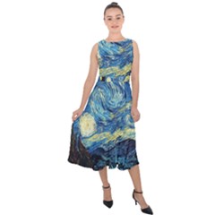 Starry Night Midi Tie-back Chiffon Dress by Vaneshart