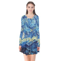 Starry Night Long Sleeve V-neck Flare Dress by Vaneshart