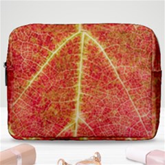 Plant Vineyard Wine Sunlight Texture Leaf Pattern Green Red Color Macro Autumn Circle Vein Sunny  Make Up Pouch (large) by Vaneshart