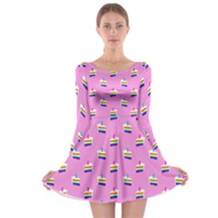 Rainbow Birthday Cake Pattern2 Long Sleeve Skater Dress by bloomingvinedesign