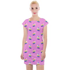 Rainbow Birthday Cake Pattern2 Cap Sleeve Bodycon Dress by bloomingvinedesign