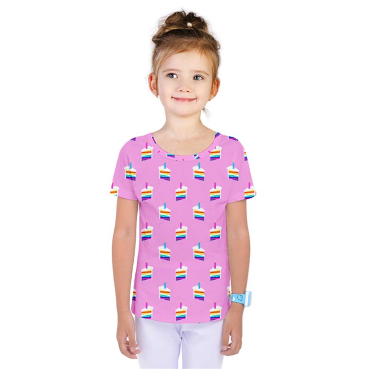 Rainbow birthday cake pattern2 Kids  One Piece Tee