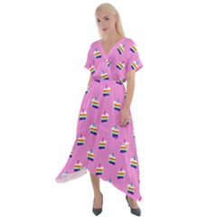 Rainbow Birthday Cake Pattern2 Cross Front Sharkbite Hem Maxi Dress by bloomingvinedesign