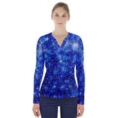 Blurred Star Snow Christmas Spark V-neck Long Sleeve Top