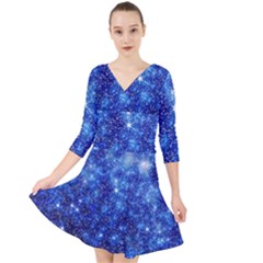 Blurred Star Snow Christmas Spark Quarter Sleeve Front Wrap Dress