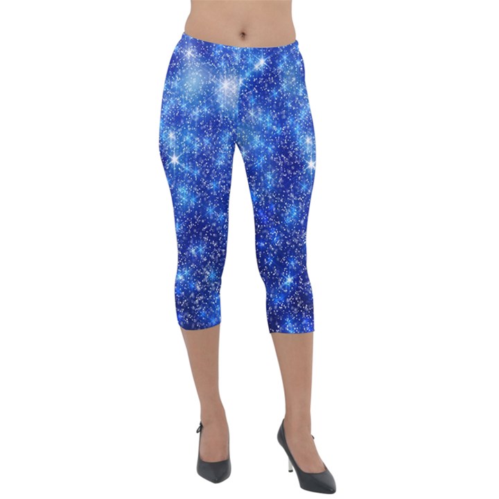 Blurred Star Snow Christmas Spark Lightweight Velour Capri Leggings 