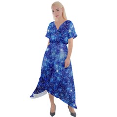 Blurred Star Snow Christmas Spark Cross Front Sharkbite Hem Maxi Dress