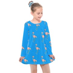 Flamenco Birds Exotic Nice Pink Kids  Long Sleeve Dress