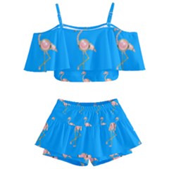 Flamenco Birds Exotic Nice Pink Kids  Off Shoulder Skirt Bikini by Mariart