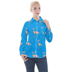 Flamenco Birds Exotic Nice Pink Women s Long Sleeve Pocket Shirt