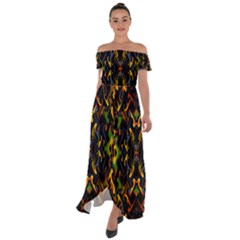 Abstract-a-5 Off Shoulder Open Front Chiffon Dress