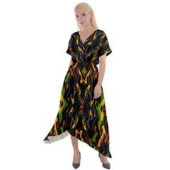 Abstract-a-5 Cross Front Sharkbite Hem Maxi Dress