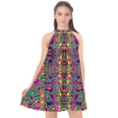 Abstract-a-7 Halter Neckline Chiffon Dress 